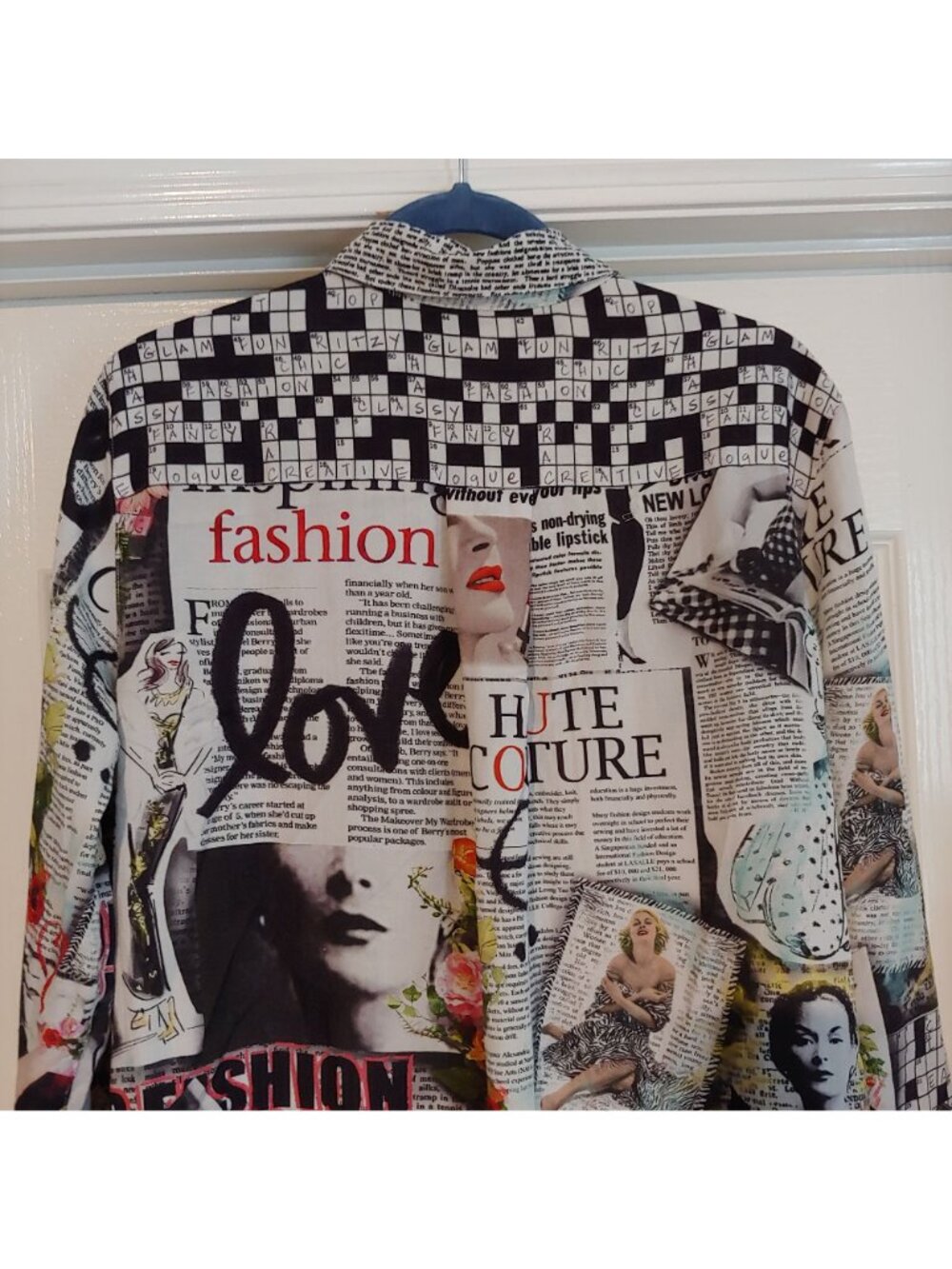 John Mark Oversize Blouse Haute Couture Newspaper Print Art Interesting L - Picture 9 of 11